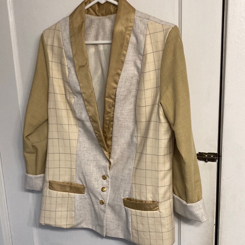 One of a kind upcycled cream gold blazer M/L